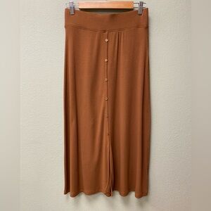 Elegant Button-Front‎ Brown Maxi Skirt